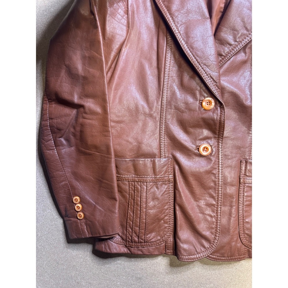 Wilsons House of Suede & Leather Vintage Brown Leather Blazer Jacket Womens 70s - Picture 3 of 10